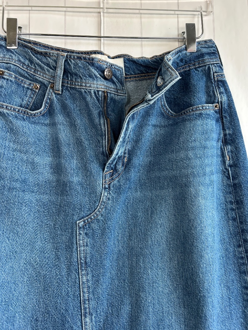 Boden size 8 maxi denim jean skirt front slit blue medium wash western rodeo - Picture 5 of 8